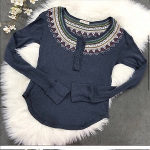 Free People Fairisle Embroidered Thermal Henley